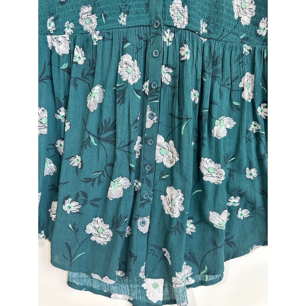 Torrid Babydoll Tunic Teal Floral Smocked Boho Cottagecore Casual Size 1 Casual - Picture 7 of 16